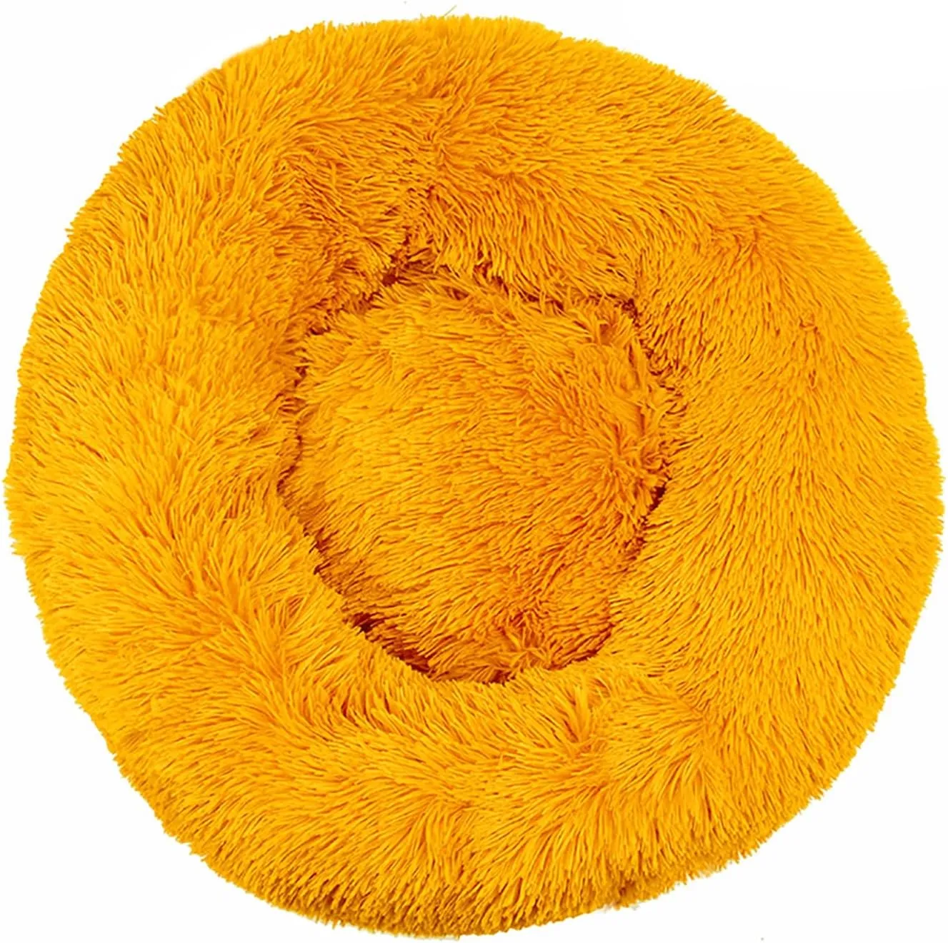Plush Donut Calming Cat Dog Bed, Extra Large Anti Anxiety Round Fluffy Big Pet Bed, Washable Self Warming Soft Durable Cute XXL Puppy Beds for Large Medium Small Dogs,Gold,40cm/16in