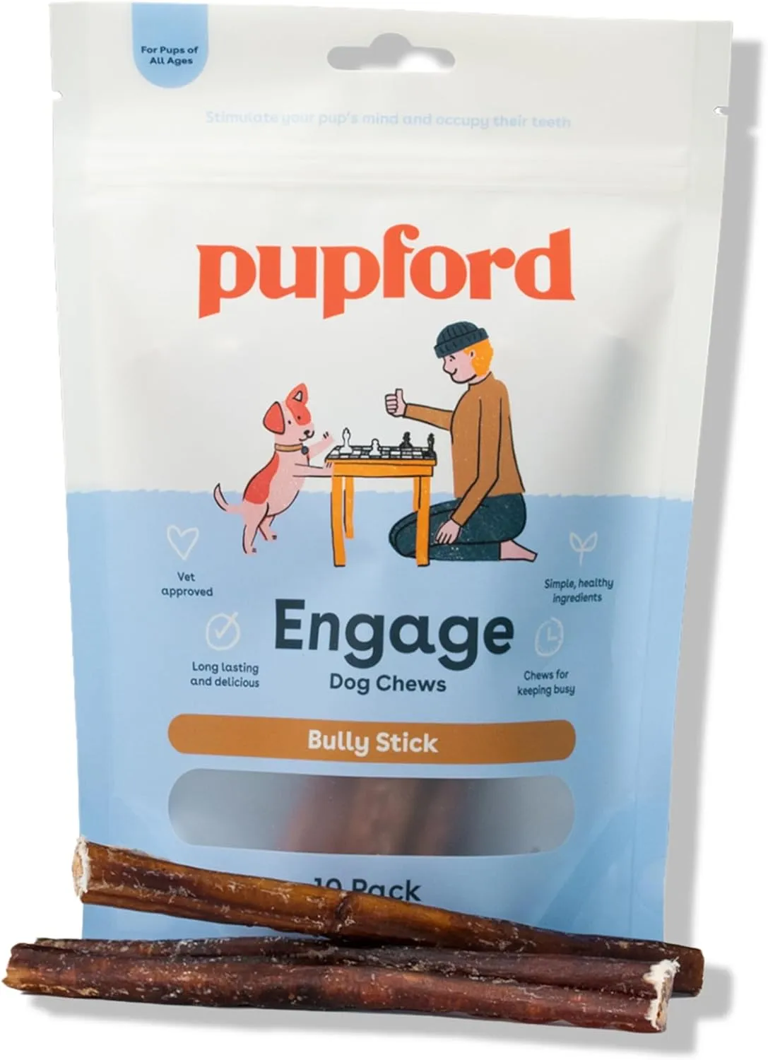 Pupford Thick Bully Sticks for Dogs & Puppies, Smoked for Improved Smell, Natural, Long-Lasting, Single Ingredient Chews for Small & Medium Breeds (6", 10 Count)