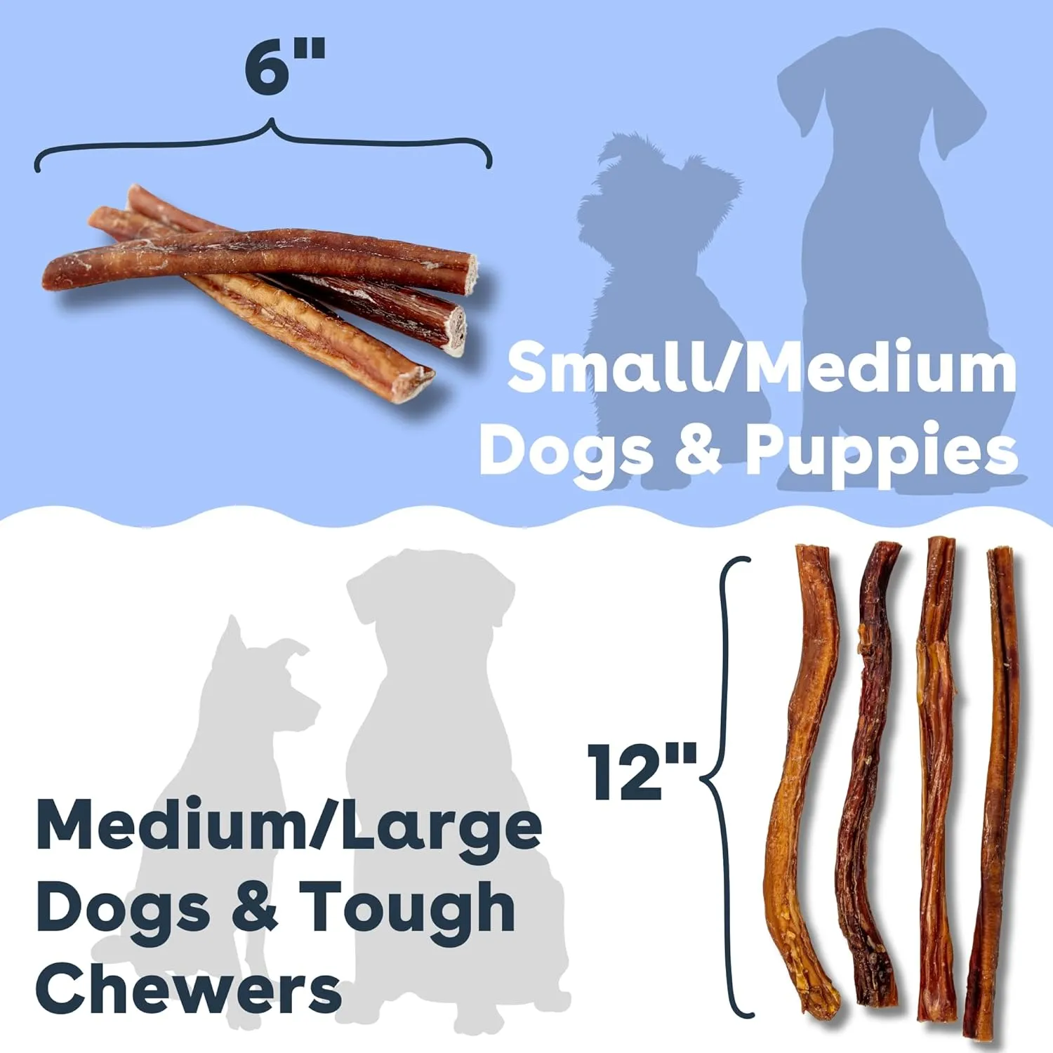 Pupford Thick Bully Sticks for Dogs & Puppies, Smoked for Improved Smell, Natural, Long-Lasting, Single Ingredient Chews for Small & Medium Breeds (6", 10 Count)