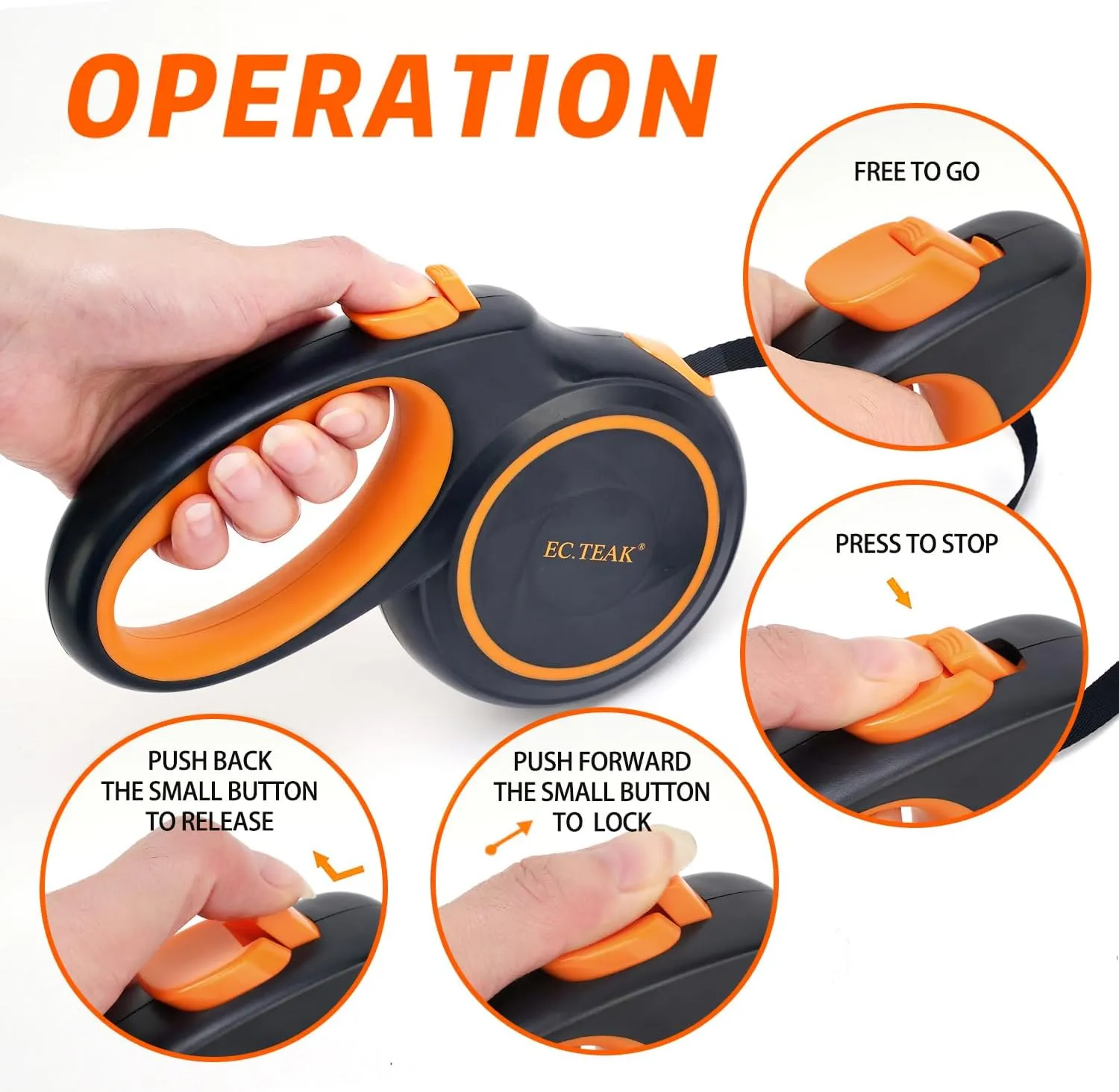 Retractable Dog Leash, Great Leash Retractable for Small/Medium/Large Dogs up to 110 lbs, Strong Nylon Tape, Tangle Free, One-Hand Brake