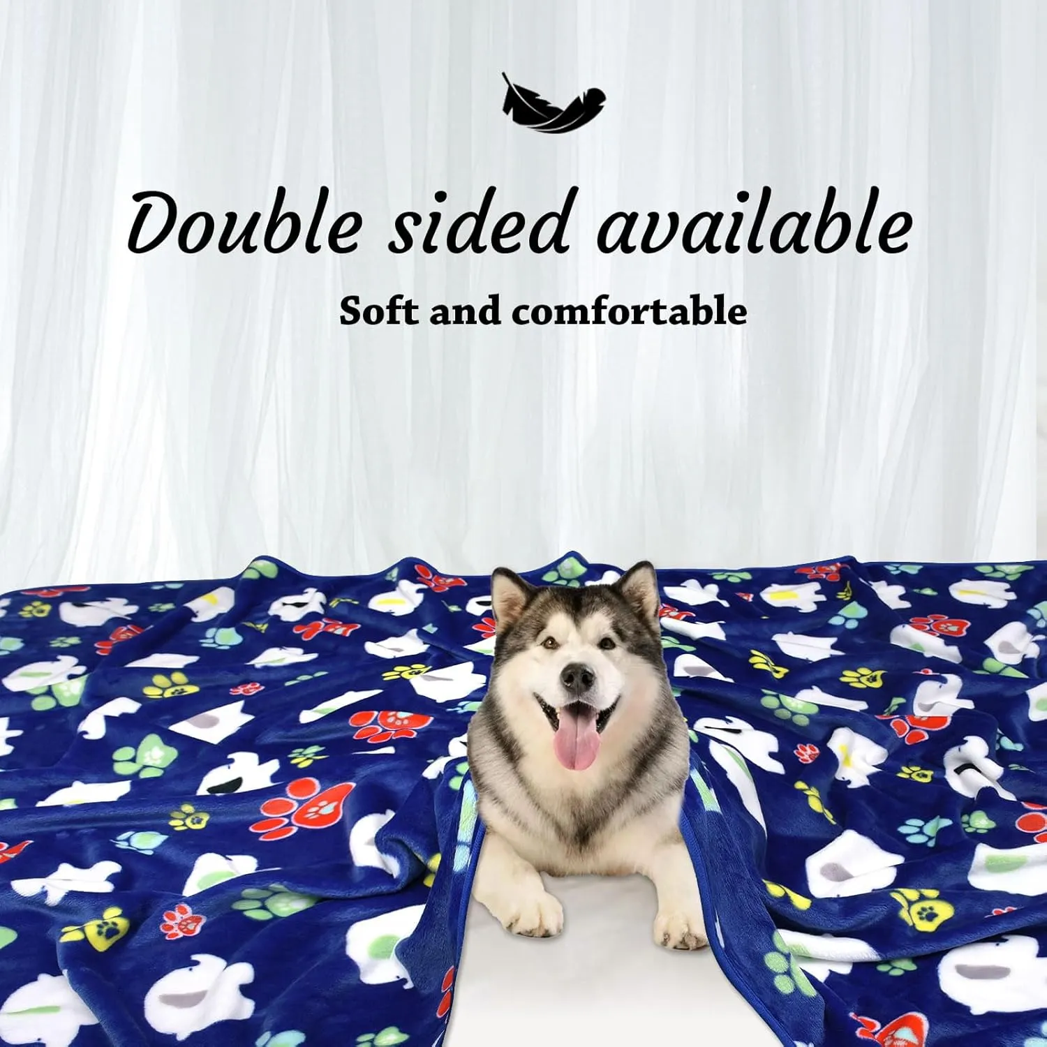 Rezutan Soft Fleece Dog Blanket, 60X50 inches, Blue Elephant Pattern and Paw Prints, Polyester, Breathable, Fade Resistant, Lightweight, Machine Wash