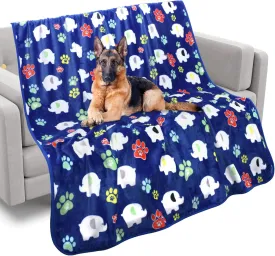 Rezutan Soft Fleece Dog Blanket, 60X50 inches, Blue Elephant Pattern and Paw Prints, Polyester, Breathable, Fade Resistant, Lightweight, Machine Wash