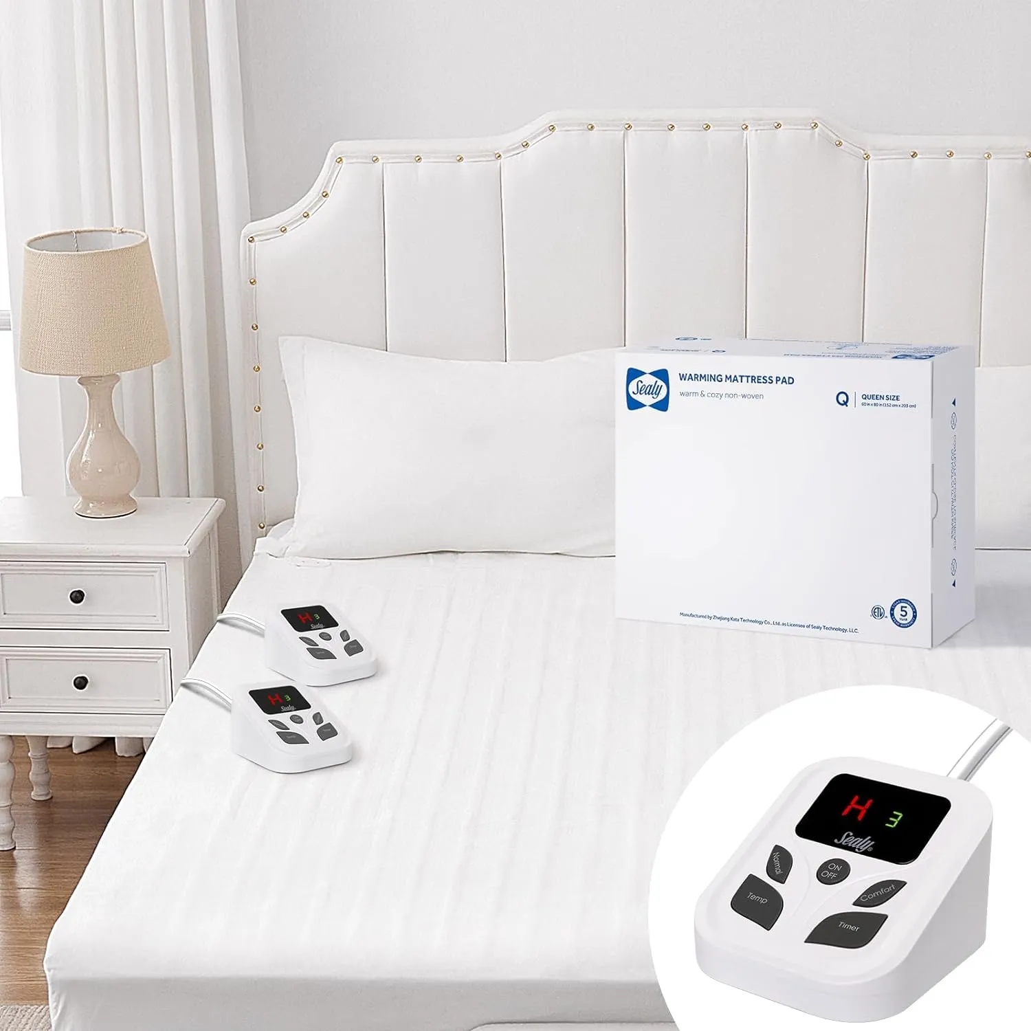 Sealy Heated Mattress Pad Queen Size 60x80 Inch with Dual Control 10 Heated Settings | Zone Heating Electric Mattress Pad | Auto Shut Off 1-9 Hours| Fit Up to 17" Deep Pocket | Machine Washable