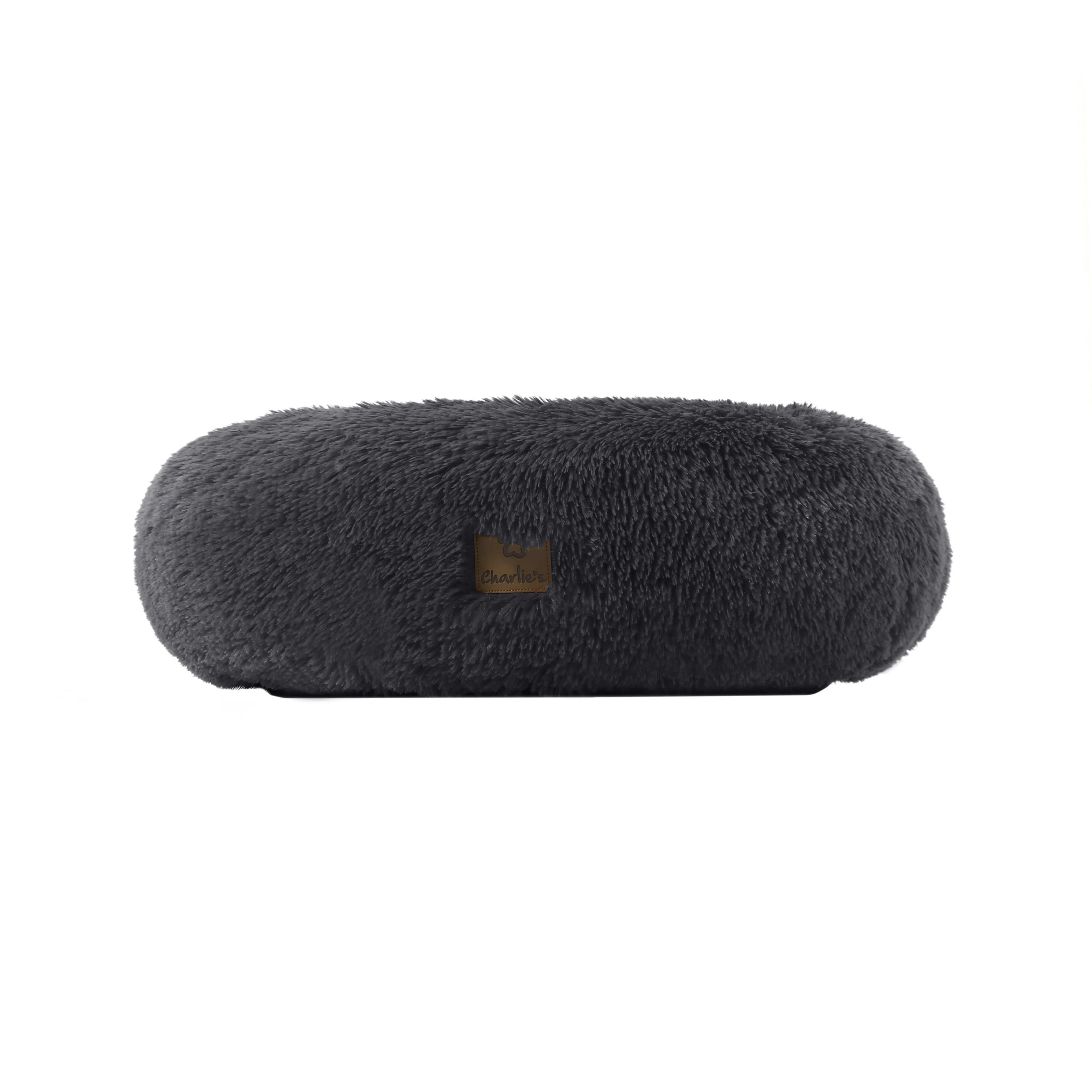 Shaggy Faux Fur Donut Calming Pet Nest Bed - Charcoal