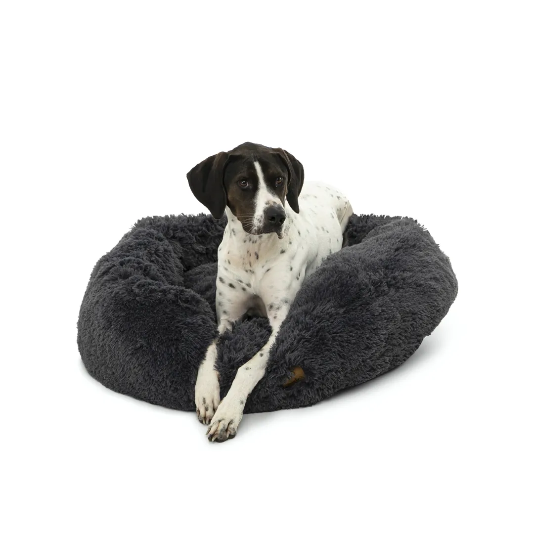Shaggy Faux Fur Donut Calming Pet Nest Bed - Charcoal