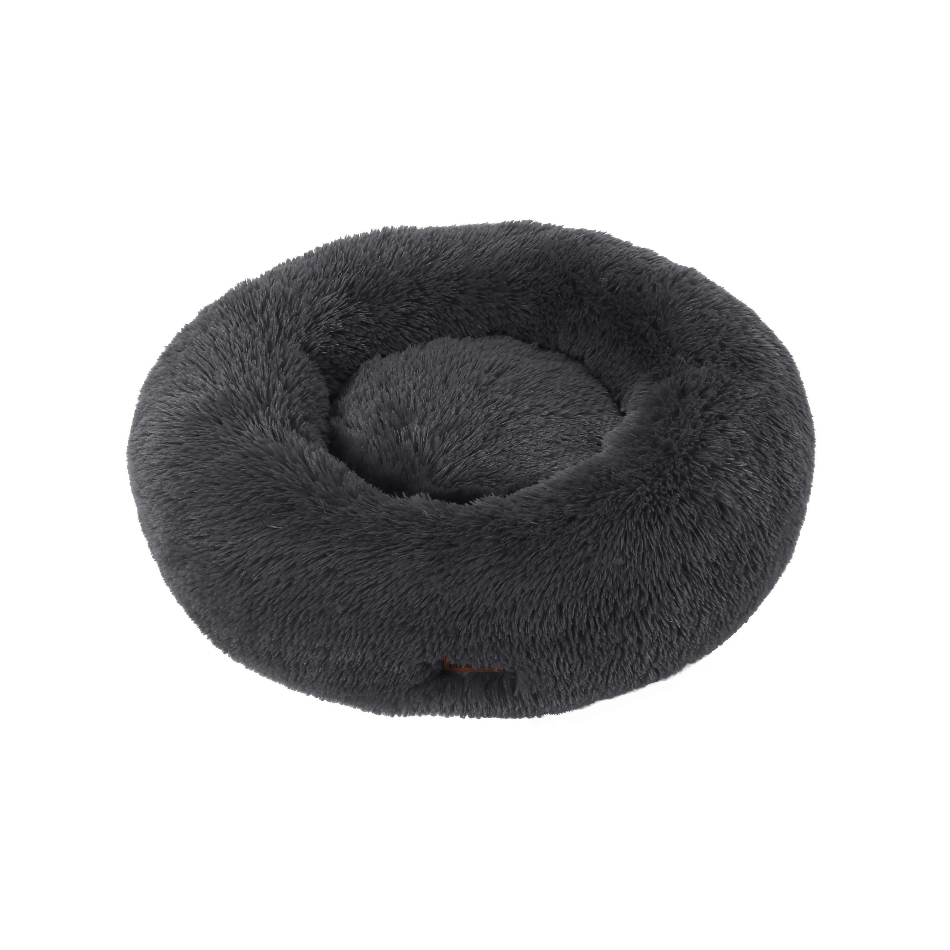 Shaggy Faux Fur Donut Calming Pet Nest Bed - Charcoal