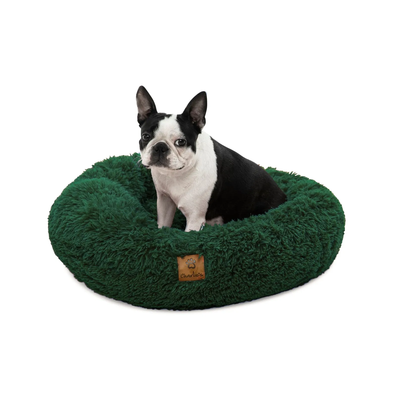 Shaggy Faux Fur Donut Calming Pet Nest Bed - Eden Green