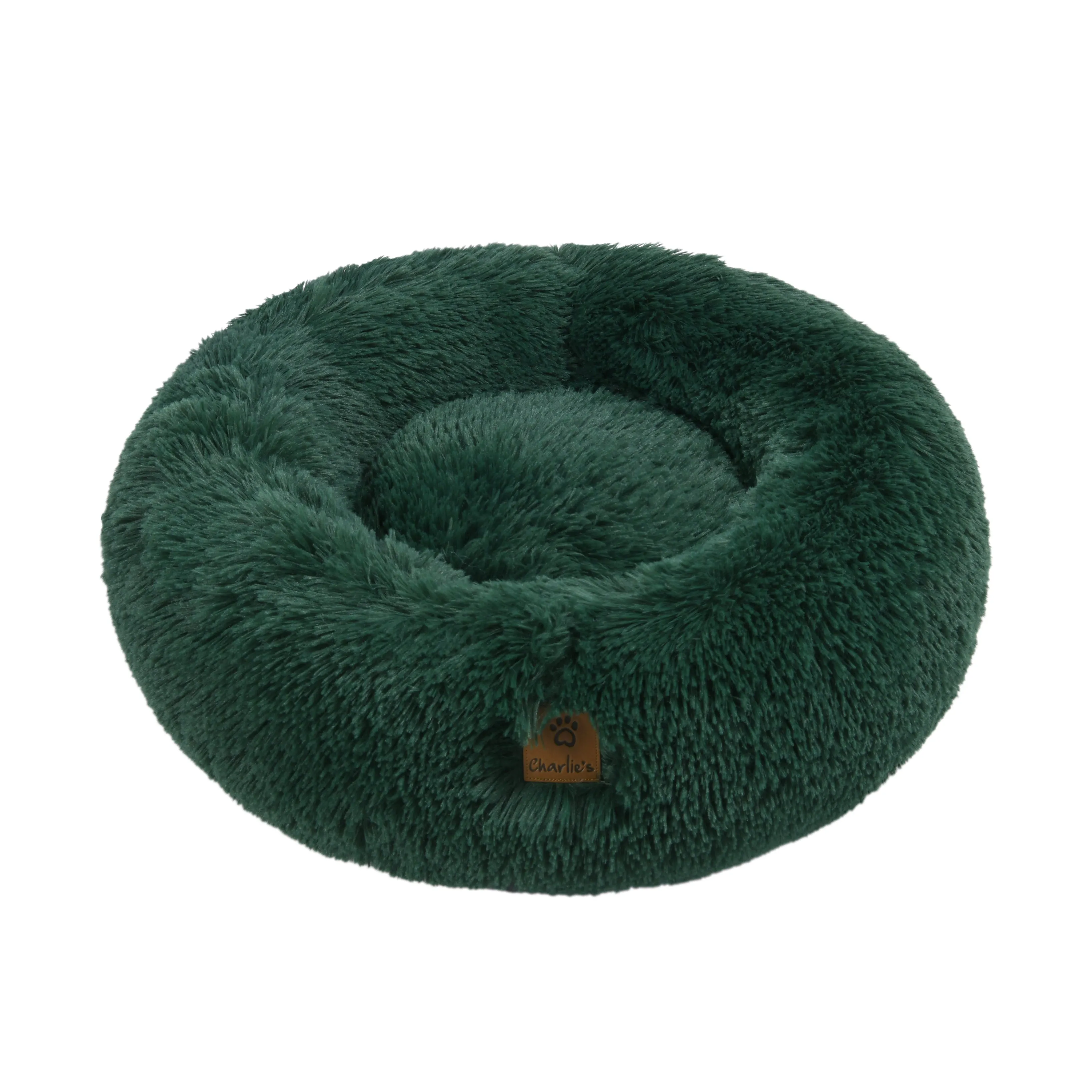 Shaggy Faux Fur Donut Calming Pet Nest Bed - Eden Green