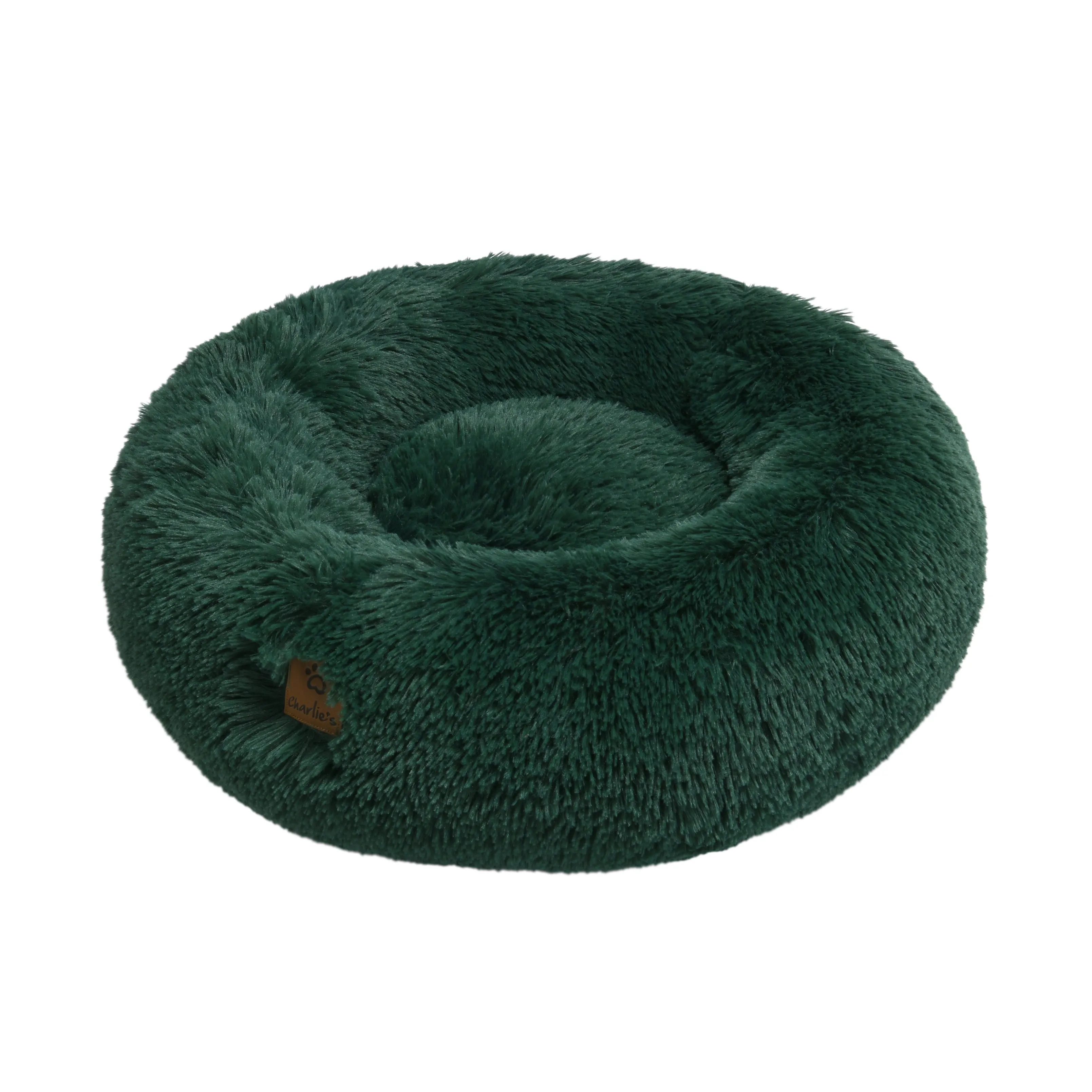 Shaggy Faux Fur Donut Calming Pet Nest Bed - Eden Green