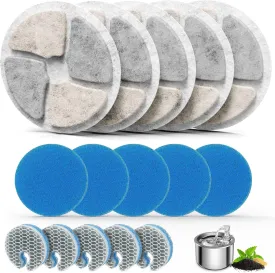 Stainless Steel Cat Water Fountain Filters, 5 Pack Replacement Filters Fit for Round 2L/67oz Automatic Pet Fountain, Filter with Triple Filtration System (5 5 5)
