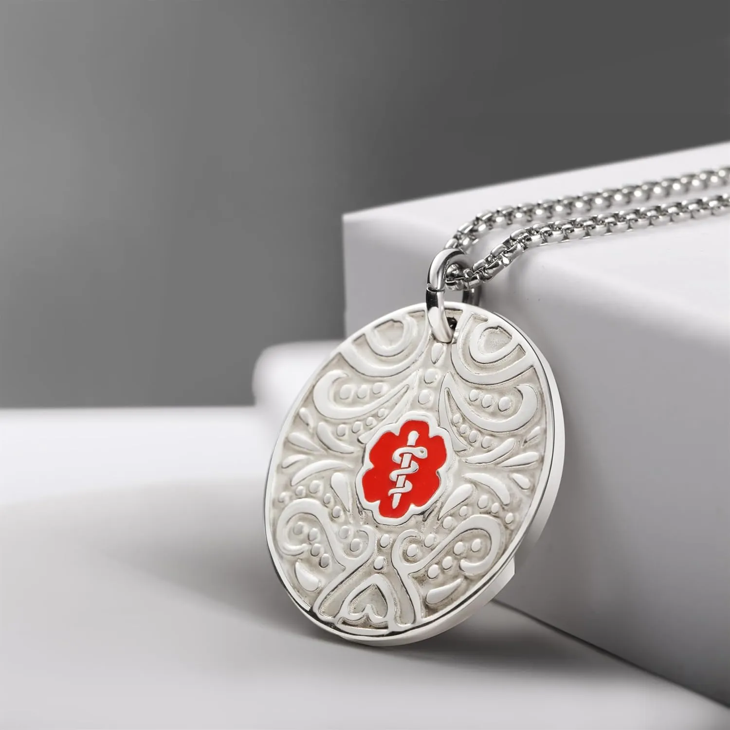 Sterling Silver Medical Alert Necklace for Women Men, Laser Engraving Hypoallergenic Medical Dog Tag Personalized Emergency Identification Pendant ID Alert Jewelry