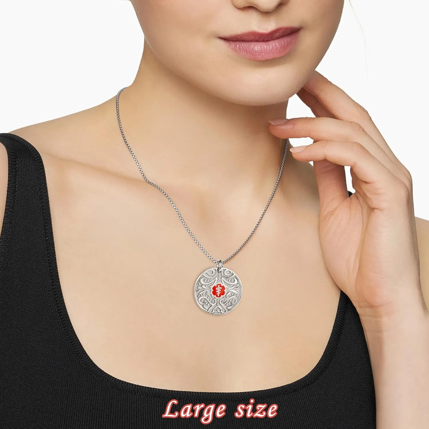 Sterling Silver Medical Alert Necklace for Women Men, Laser Engraving Hypoallergenic Medical Dog Tag Personalized Emergency Identification Pendant ID Alert Jewelry