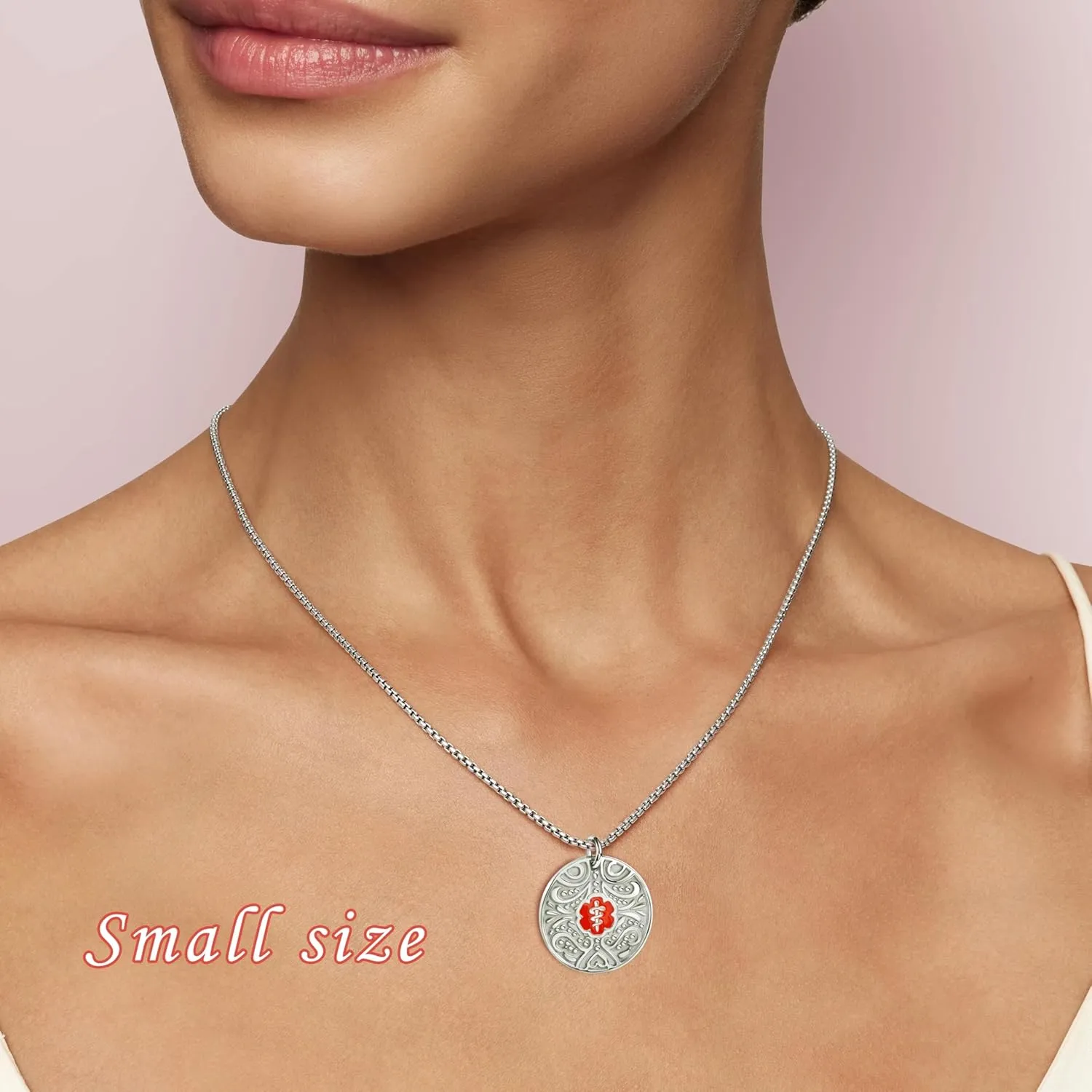 Sterling Silver Medical Alert Necklace for Women Men, Laser Engraving Hypoallergenic Medical Dog Tag Personalized Emergency Identification Pendant ID Alert Jewelry