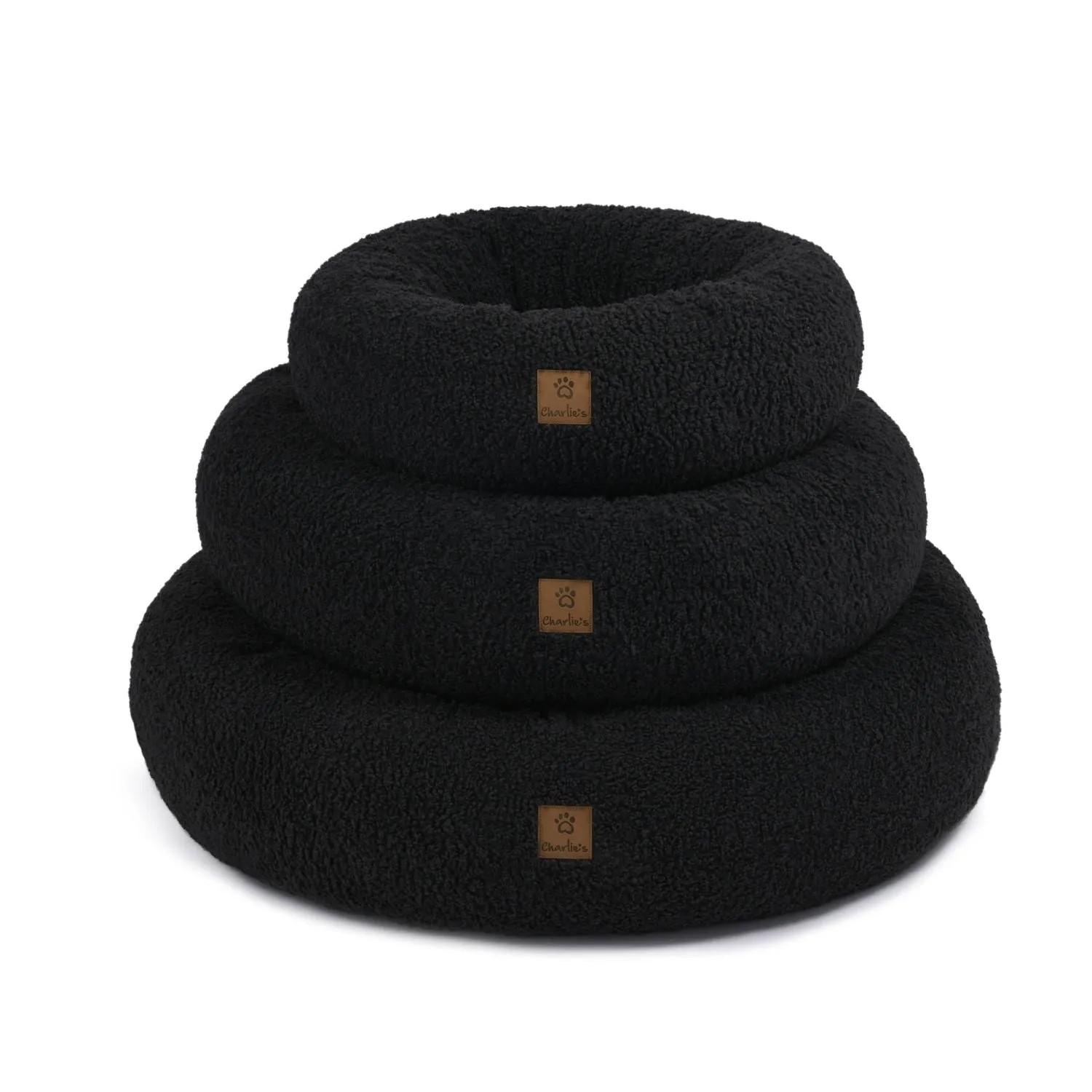 Teddy Fleece Round Donut Pet Bed - Charcoal