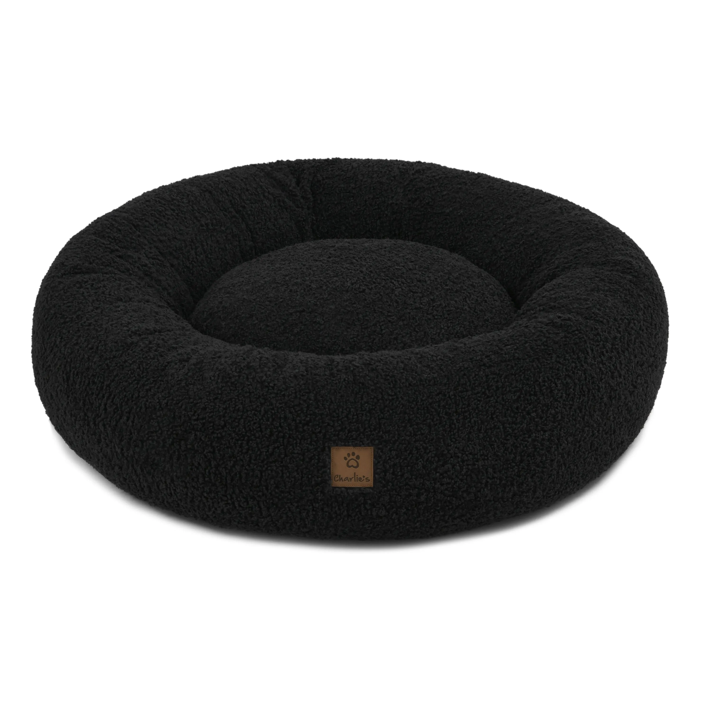 Teddy Fleece Round Donut Pet Bed - Charcoal