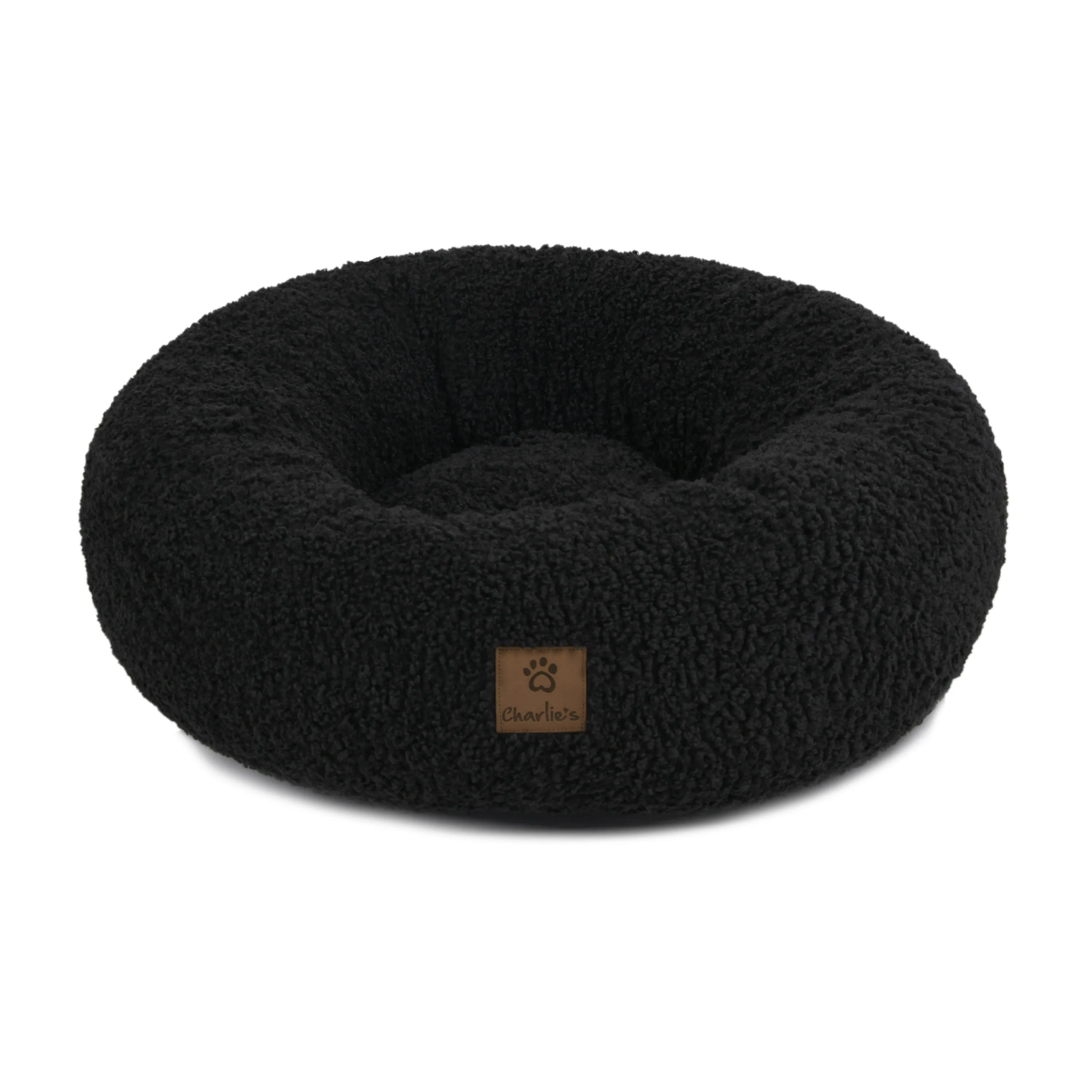 Teddy Fleece Round Donut Pet Bed - Charcoal