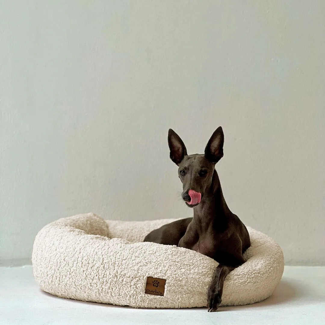 Teddy Fleece Round Donut Pet Bed - Cream