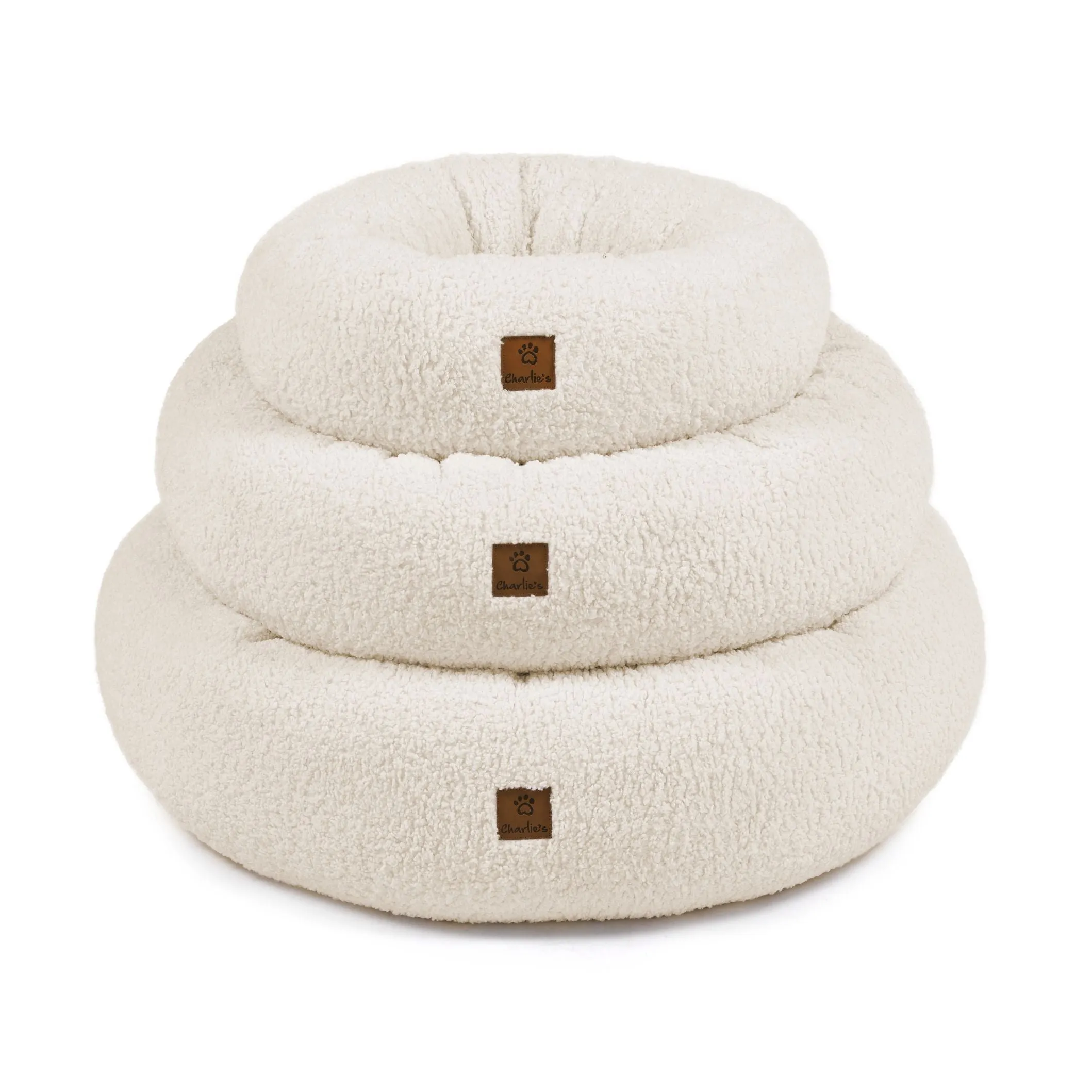 Teddy Fleece Round Donut Pet Bed - Cream