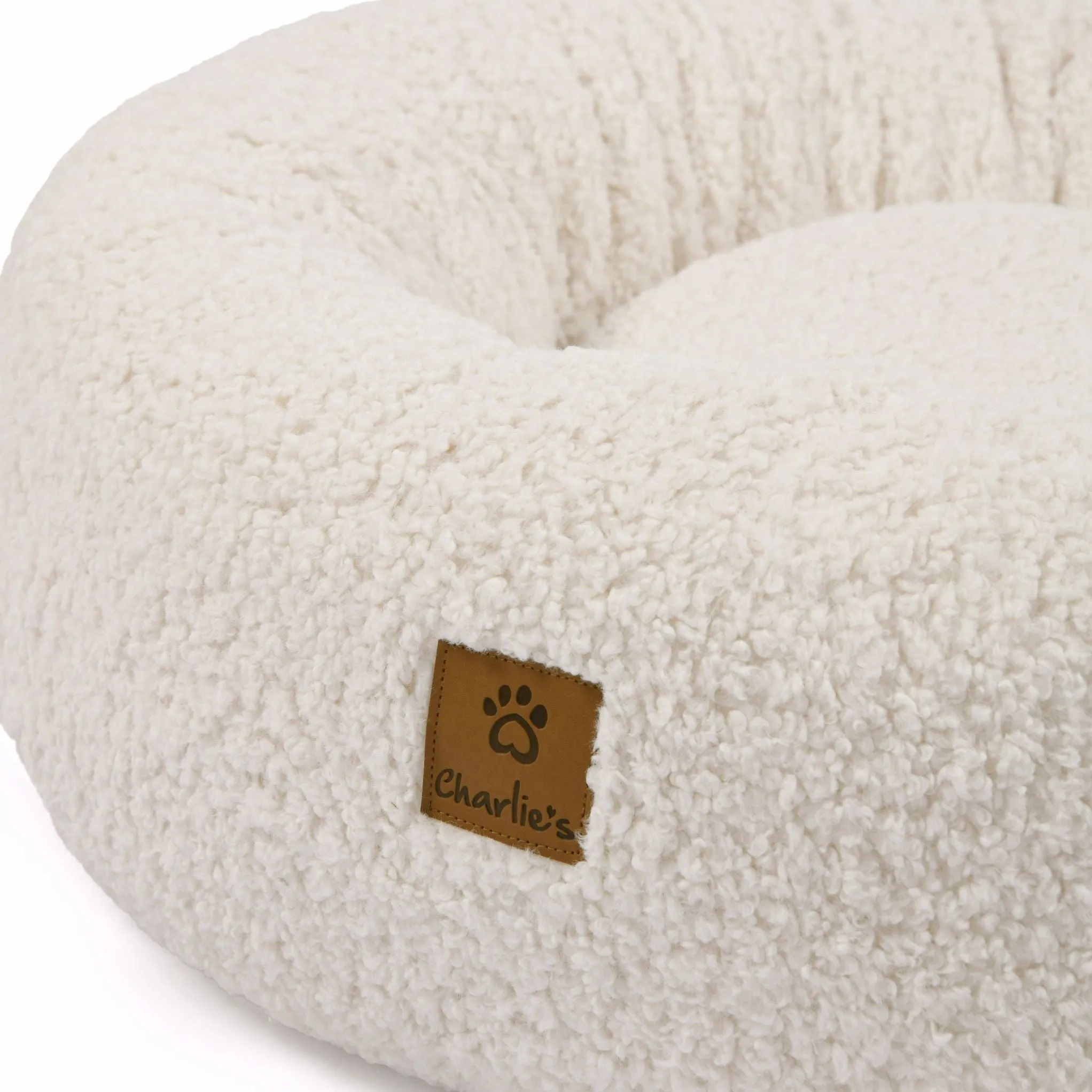 Teddy Fleece Round Donut Pet Bed - Cream