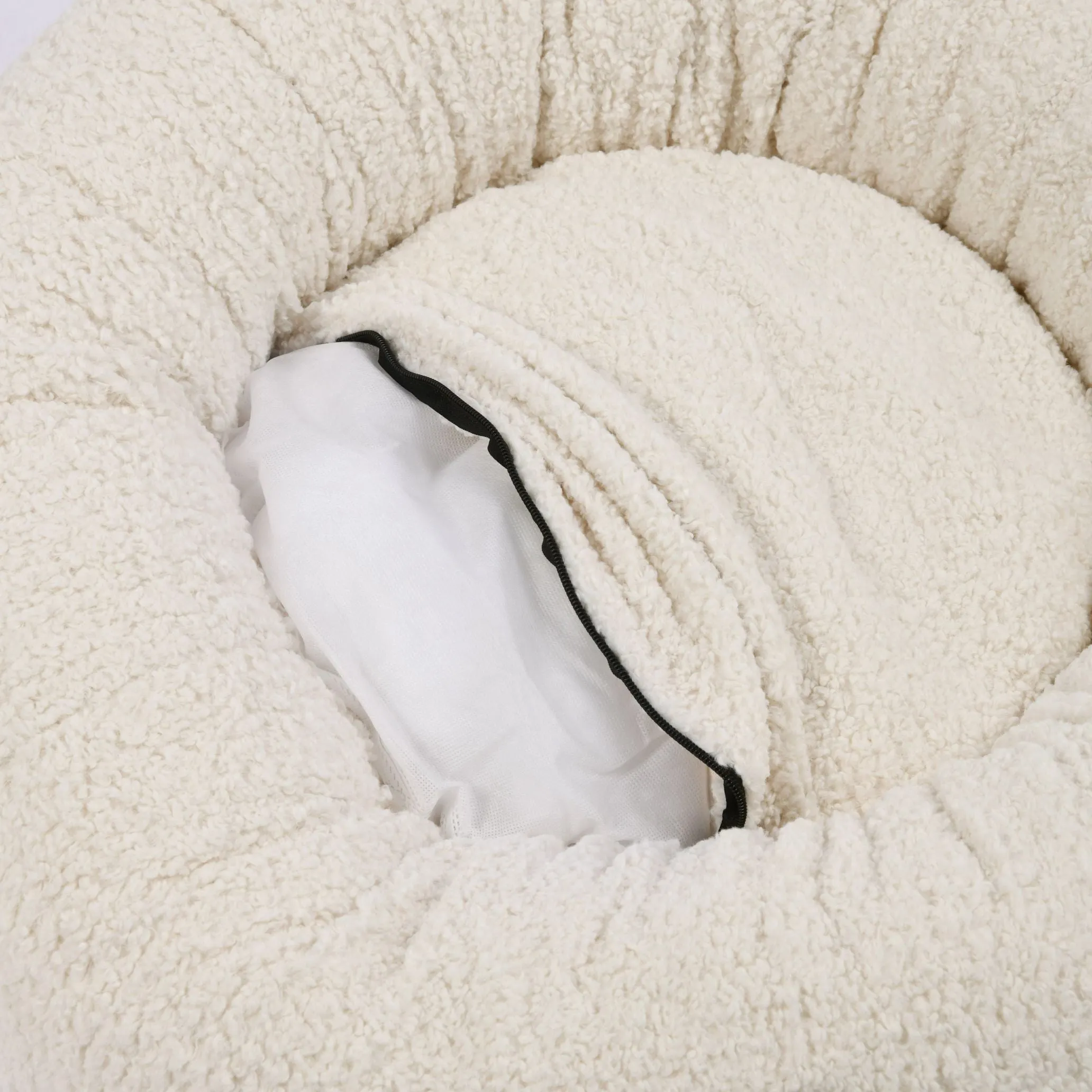 Teddy Fleece Round Donut Pet Bed - Cream