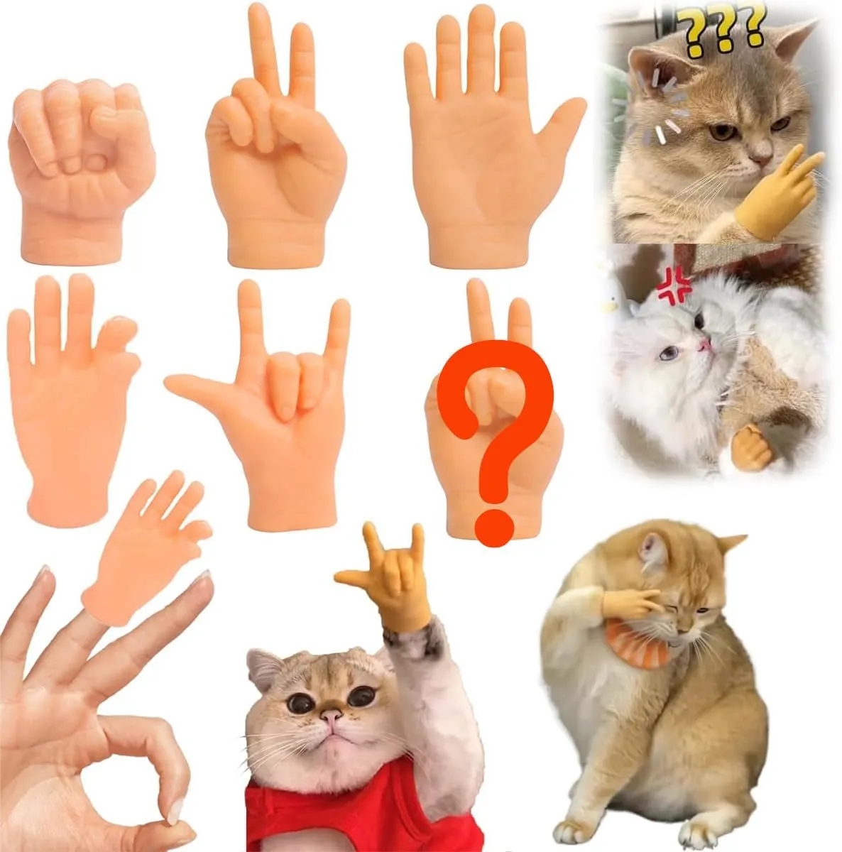 Tiny Hands for Cats, 6 Pcs Mini Hands for Cats, Funny Stretchable Rubber Little Finger Hands for Cats and Puppy, Cute Small Hand Finger for Puppet Show, Finger Gloves for Cats (6 Pcs)
