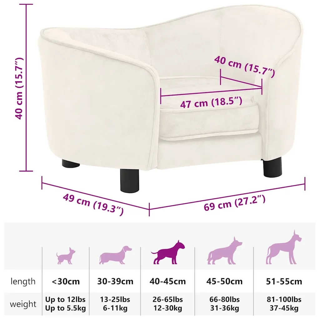 vidaXL Dog Sofa Cream 69x49x40 cm Plush