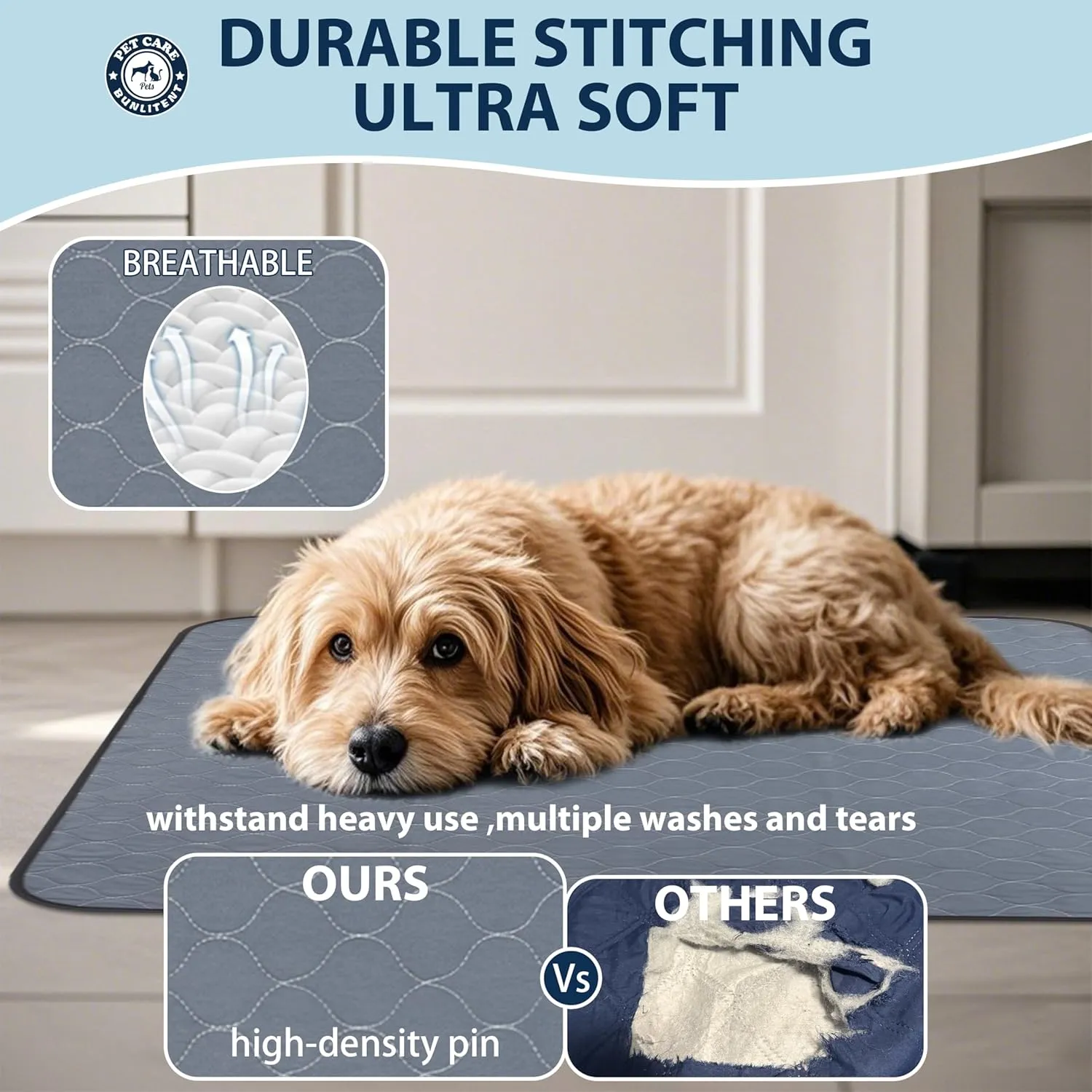 Washable Pee Pads for Dogs, 34x36 Reusable Puppy Pads with Fast Absorbent, Waterproof Reusable Pee Pads for Whelping, Traing, Incontinence and Potty, 3 Pack, Grey.