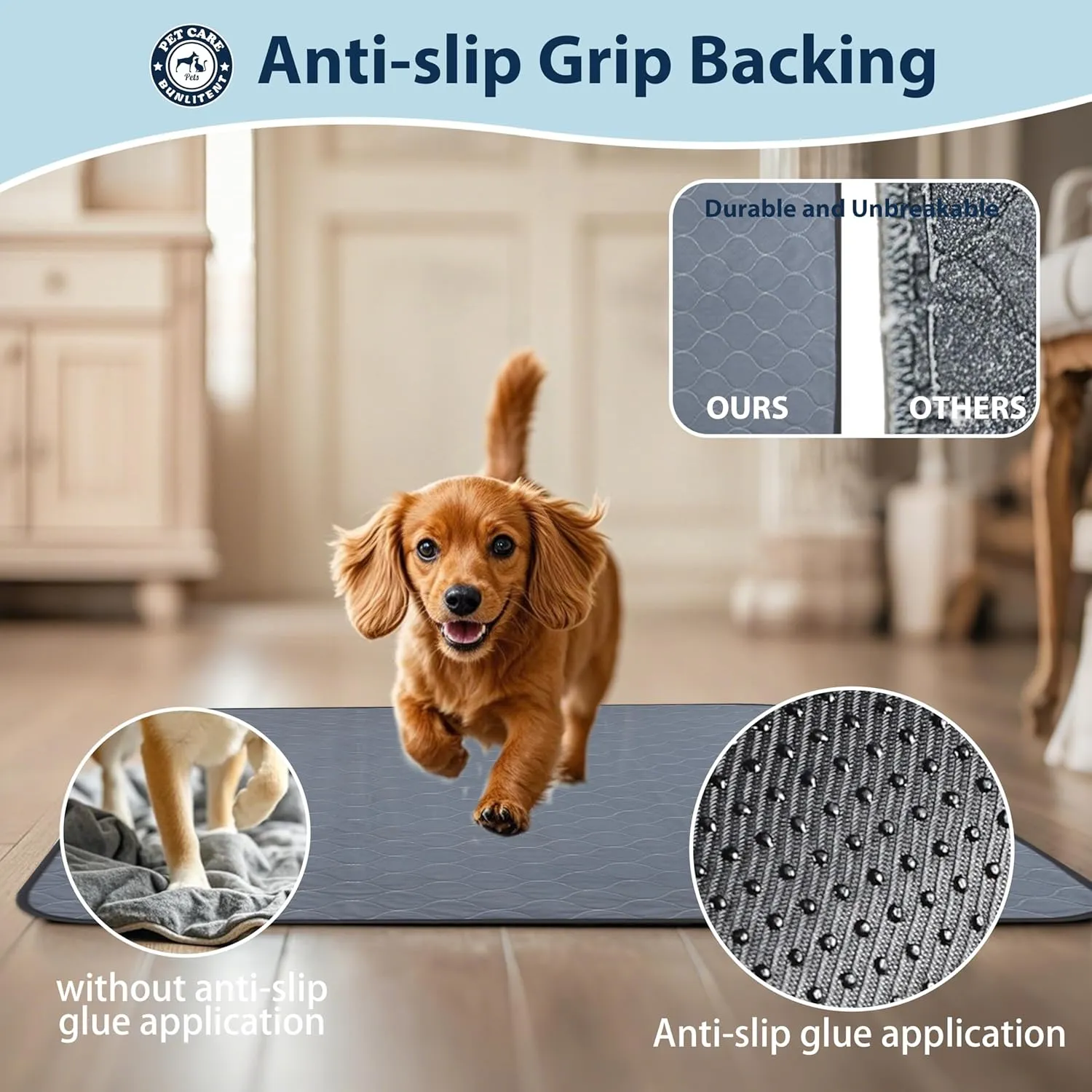 Washable Pee Pads for Dogs, 34x36 Reusable Puppy Pads with Fast Absorbent, Waterproof Reusable Pee Pads for Whelping, Traing, Incontinence and Potty, 3 Pack, Grey.