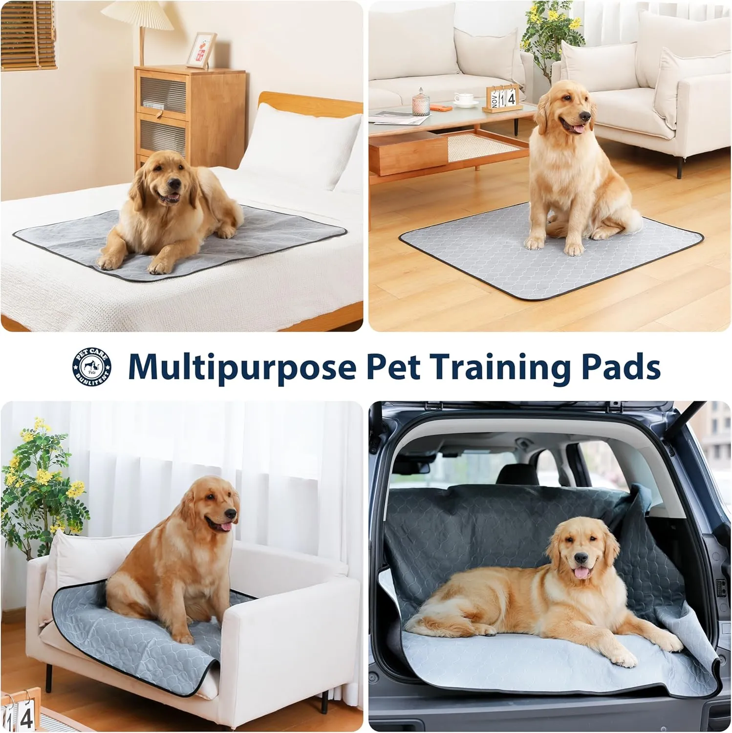 Washable Pee Pads for Dogs, 36x72 Reusable Puppy Pads with Fast Absorbent, Waterproof Reusable Pee Pads for Whelping, Traing, Incontinence and Potty, 3 Pack, Grey.