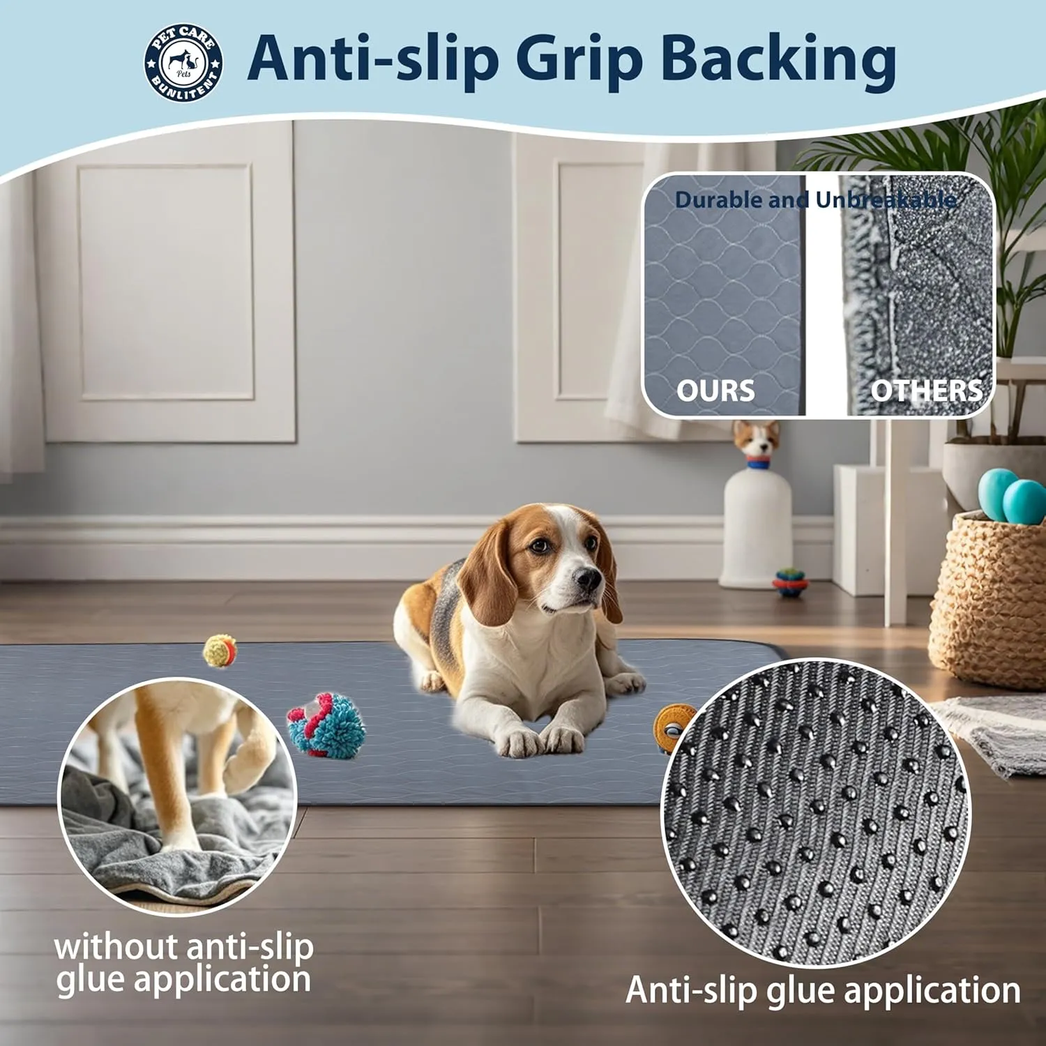 Washable Pee Pads for Dogs, 36x72 Reusable Puppy Pads with Fast Absorbent, Waterproof Reusable Pee Pads for Whelping, Traing, Incontinence and Potty, 3 Pack, Grey.