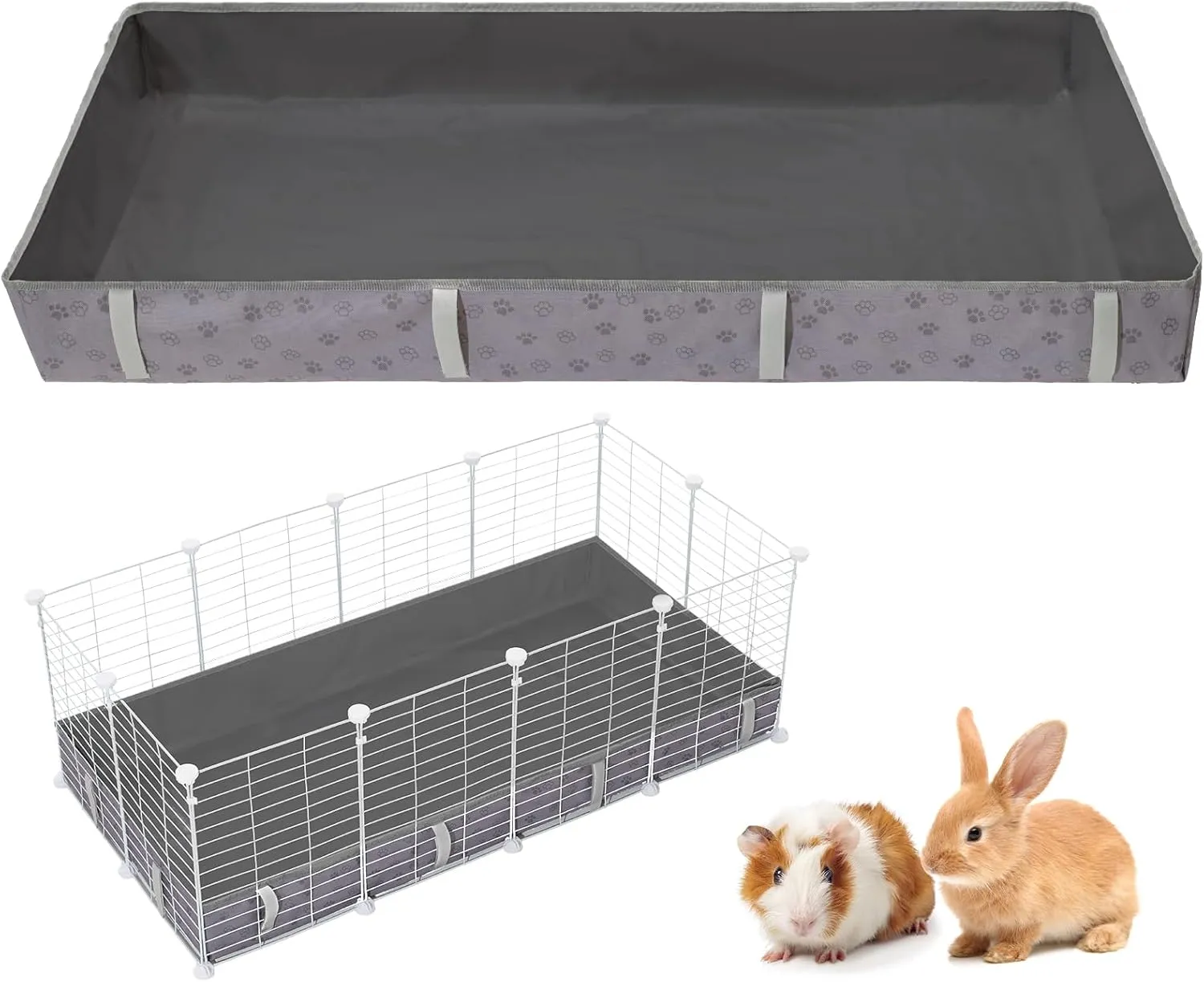 Waterproof Guinea Pig Cage Liner,Washable Tarp Bottom Base,Cage Liners for Small Animals,Hamster Chinchilla Hedgehog Ferret Rabbit. (Dark Grey-Paw, 24" X 48")