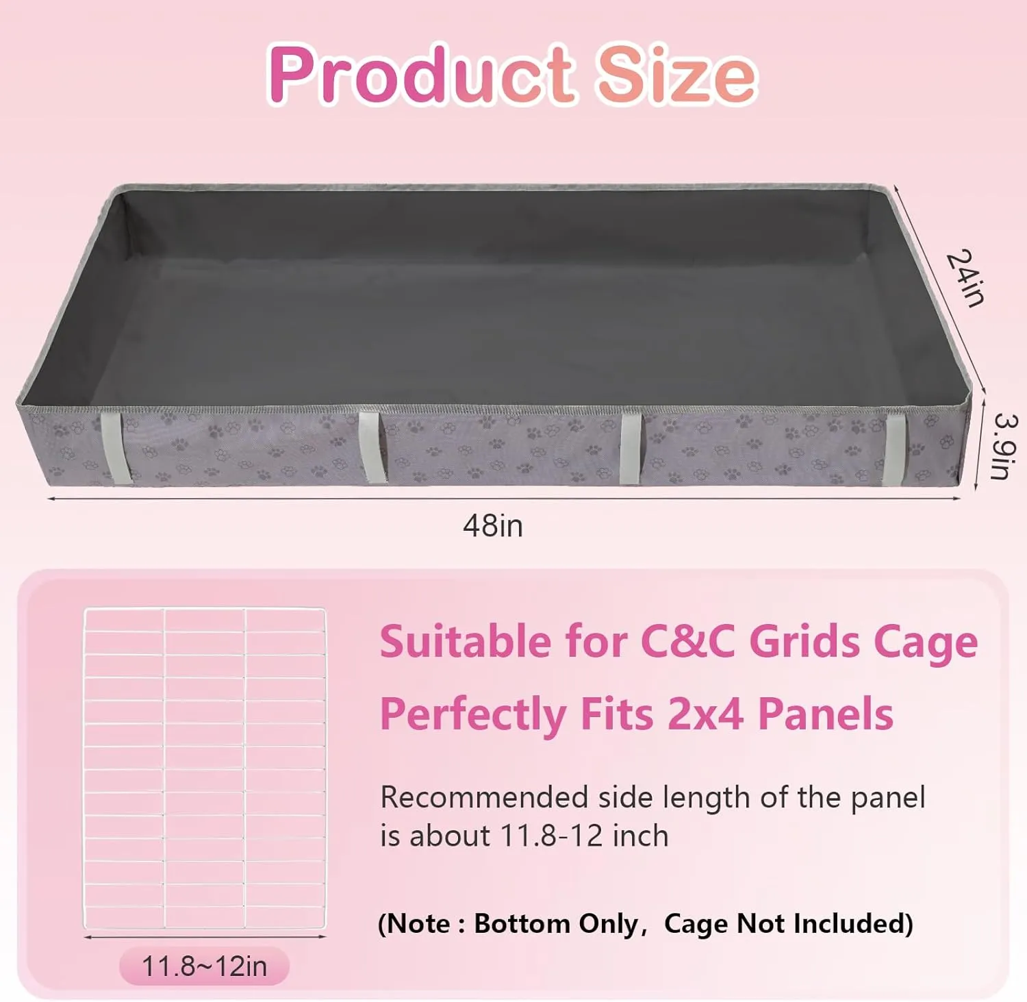 Waterproof Guinea Pig Cage Liner,Washable Tarp Bottom Base,Cage Liners for Small Animals,Hamster Chinchilla Hedgehog Ferret Rabbit. (Dark Grey-Paw, 24" X 48")