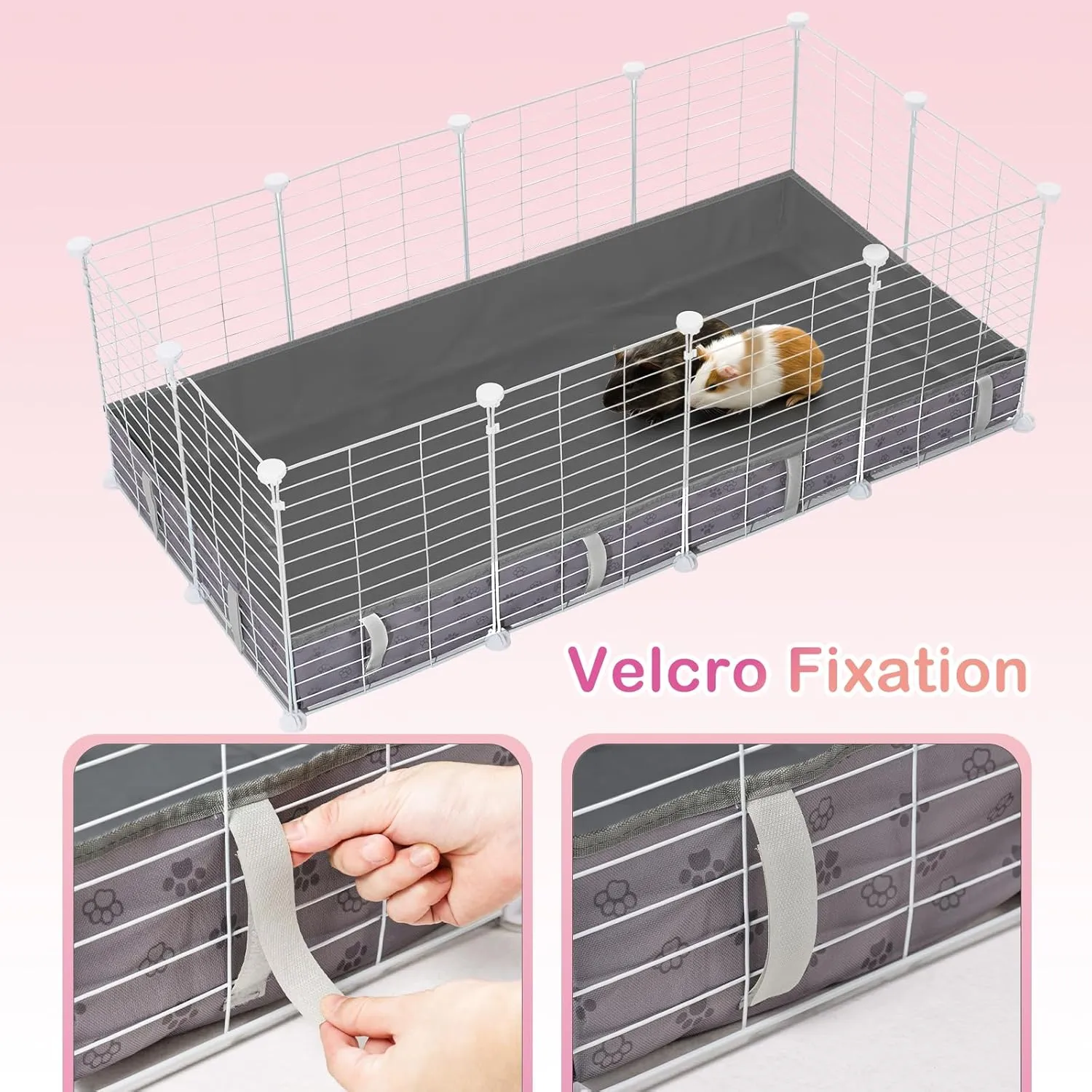 Waterproof Guinea Pig Cage Liner,Washable Tarp Bottom Base,Cage Liners for Small Animals,Hamster Chinchilla Hedgehog Ferret Rabbit. (Dark Grey-Paw, 24" X 48")