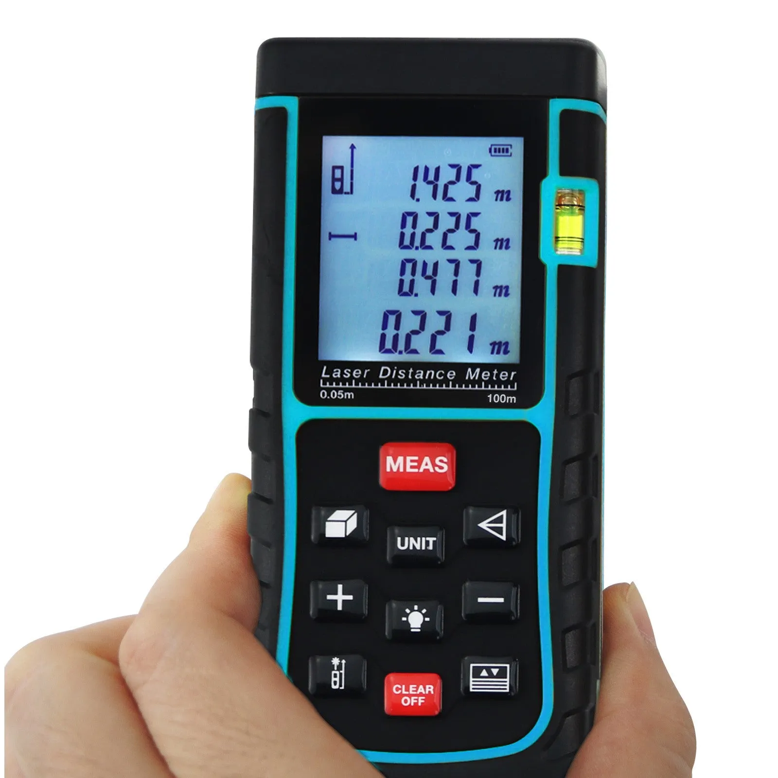 X01RZ-E100  Laser Distance 100 Meter Area Volume Pythagorean w/ Spirit Level Measurer Range Finder