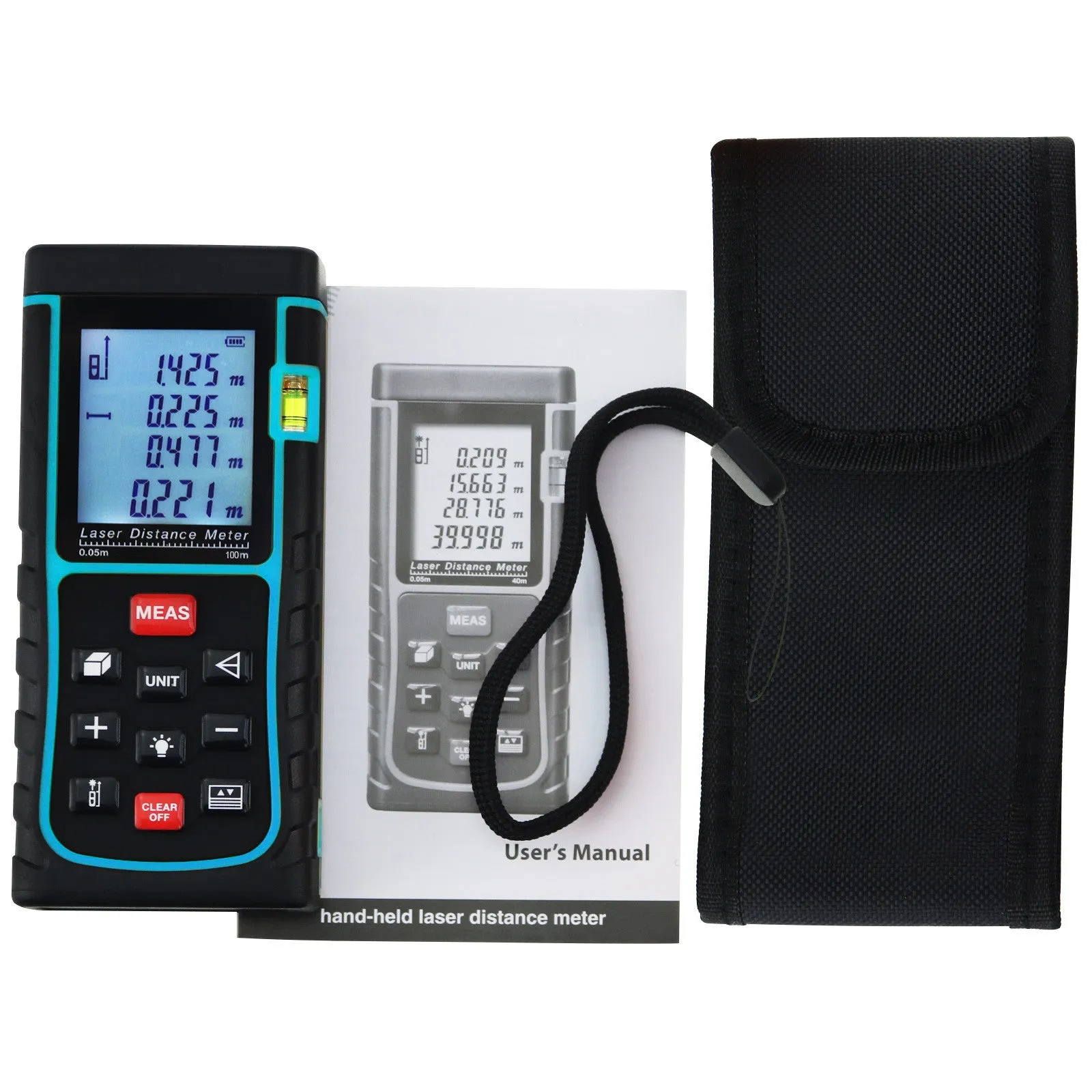 X01RZ-E100  Laser Distance 100 Meter Area Volume Pythagorean w/ Spirit Level Measurer Range Finder