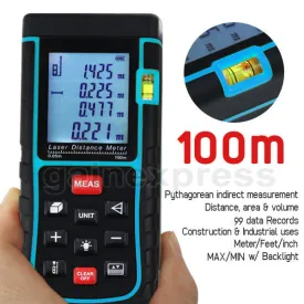 X01RZ-E100  Laser Distance 100 Meter Area Volume Pythagorean w/ Spirit Level Measurer Range Finder