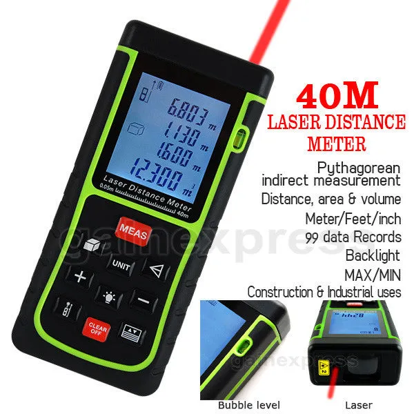 X01RZ-E40 Digital 40M Laser Distance Area Volume Pythagorean w/ Spirit Level Range Finder Tool