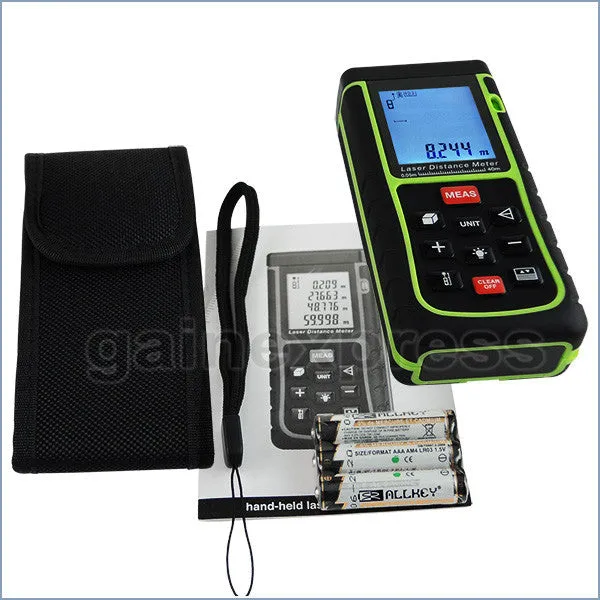 X01RZ-E40 Digital 40M Laser Distance Area Volume Pythagorean w/ Spirit Level Range Finder Tool