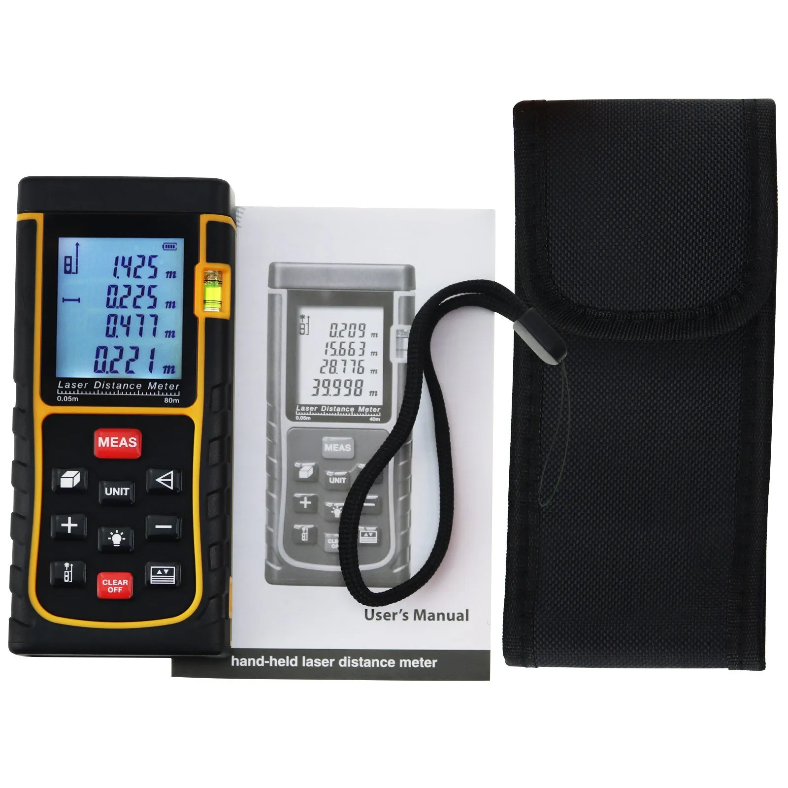 X01RZ-E80 Digital 80 Meter Laser Distance Area Volume Pythagorean Range Finder w/ Spirit Level