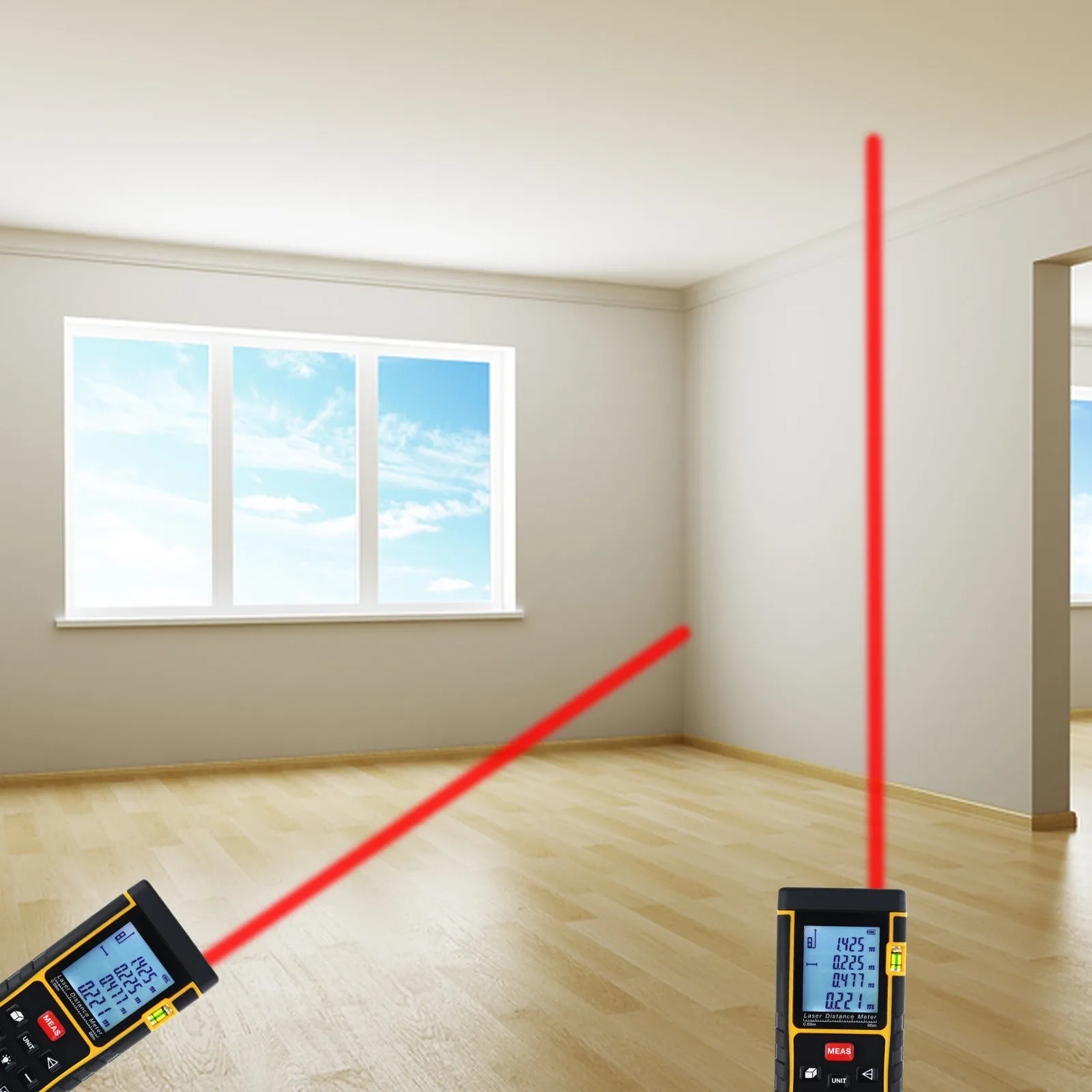 X01RZ-E80 Digital 80 Meter Laser Distance Area Volume Pythagorean Range Finder w/ Spirit Level