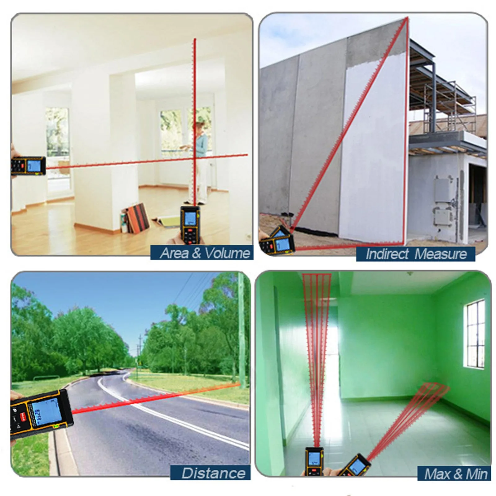 X01RZ-E80 Digital 80 Meter Laser Distance Area Volume Pythagorean Range Finder w/ Spirit Level