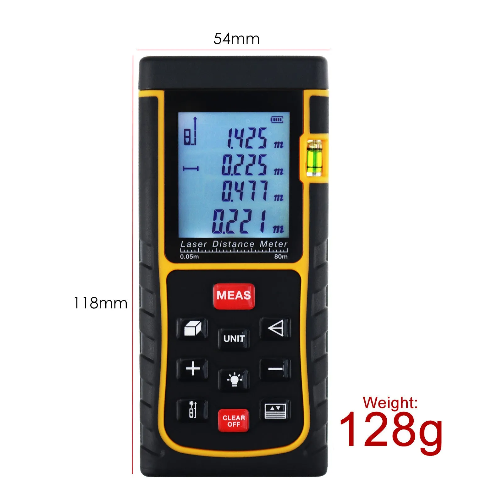 X01RZ-E80 Digital 80 Meter Laser Distance Area Volume Pythagorean Range Finder w/ Spirit Level