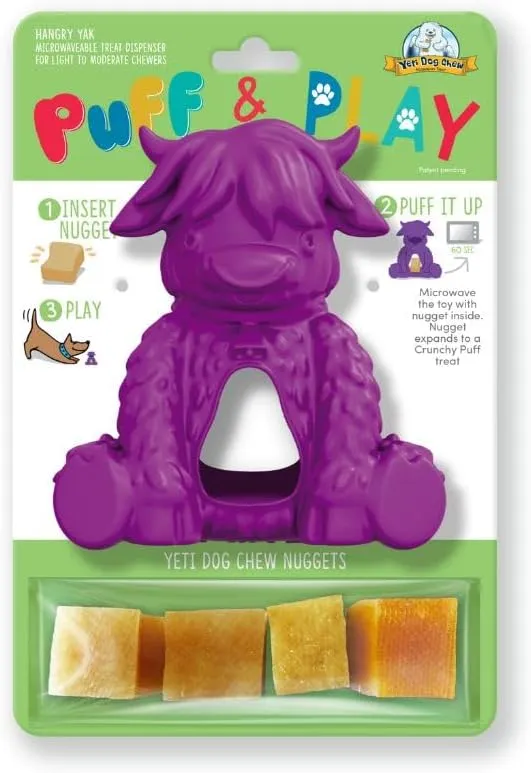 Yeti Puff and Play Dog Toy, Dog Chew Holder, Fun Stimulating Chew Toy for Teething, Behavior Training for Light to Moderate Chewers (Purple - Yak)