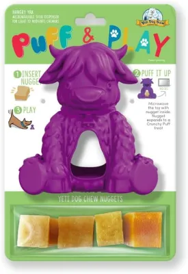 Yeti Puff and Play Dog Toy, Dog Chew Holder, Fun Stimulating Chew Toy for Teething, Behavior Training for Light to Moderate Chewers (Purple - Yak)